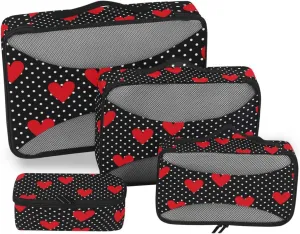 susiyo Polka Dot Valentine Hearts 4 Set Packing Cubes for Suitcase, Luggage Packing Organizers for Travel Accessories