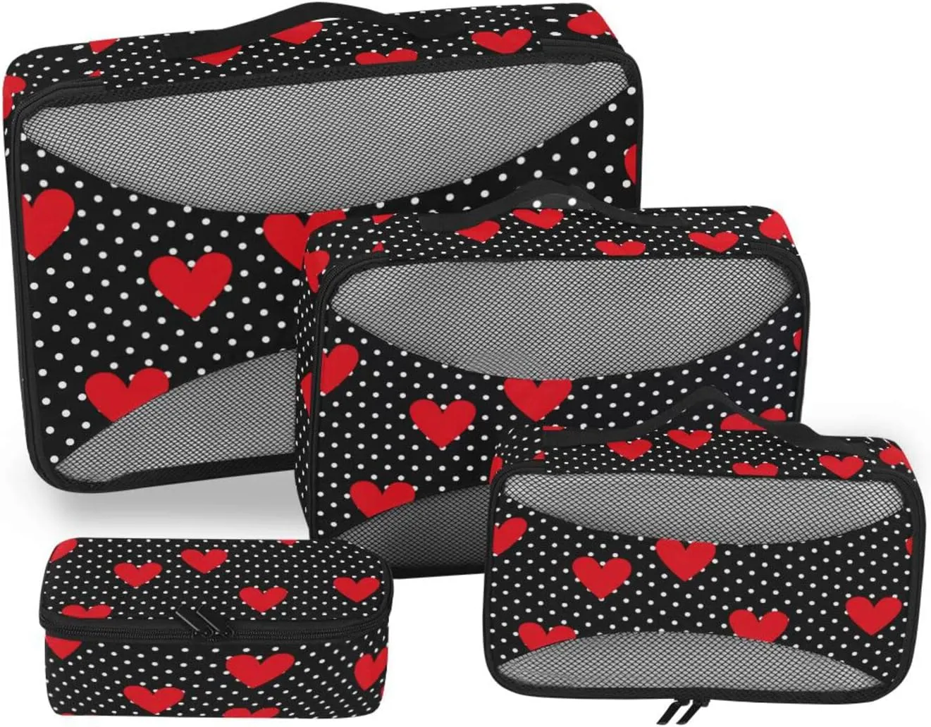 susiyo Polka Dot Valentine Hearts 4 Set Packing Cubes for Suitcase, Luggage Packing Organizers for Travel Accessories