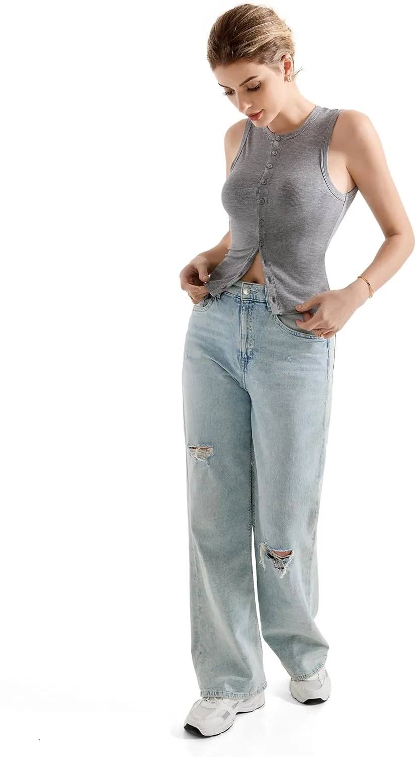 SUUKSESS Women Button Down Going Out Trendy Tops Ribbed Sexy Vest Y2K Tank Tops