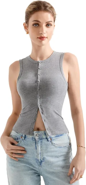 SUUKSESS Women Button Down Going Out Trendy Tops Ribbed Sexy Vest Y2K Tank Tops