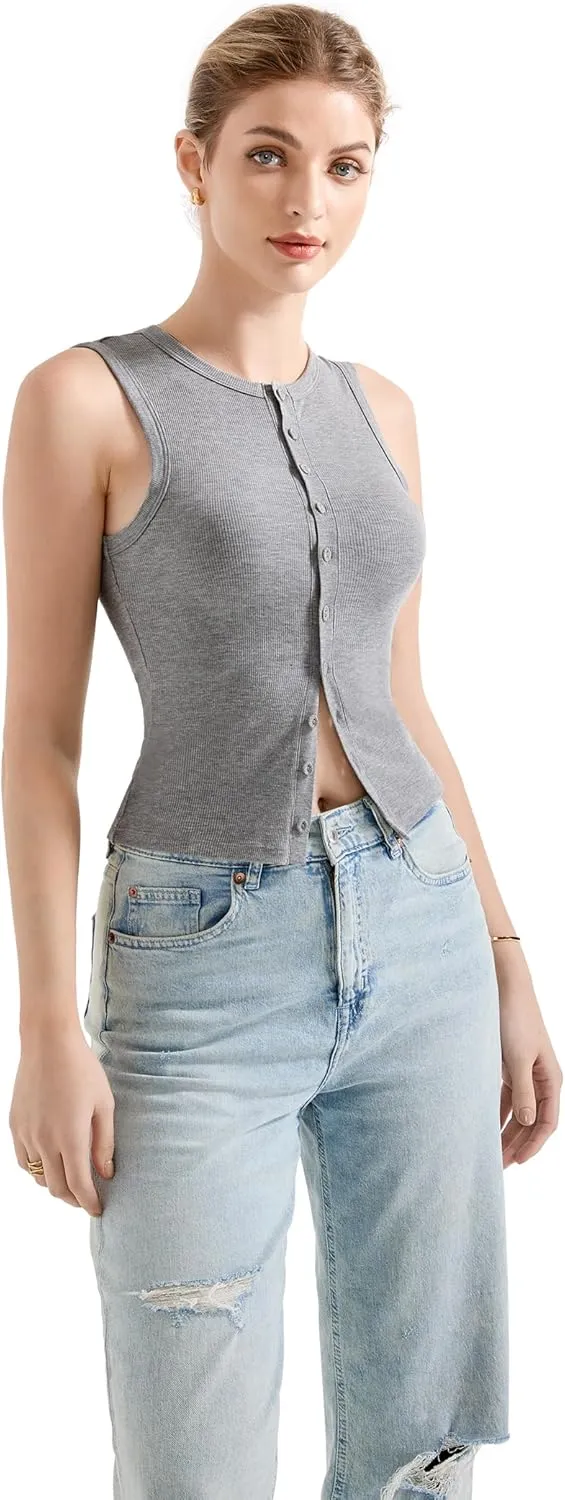 SUUKSESS Women Button Down Going Out Trendy Tops Ribbed Sexy Vest Y2K Tank Tops