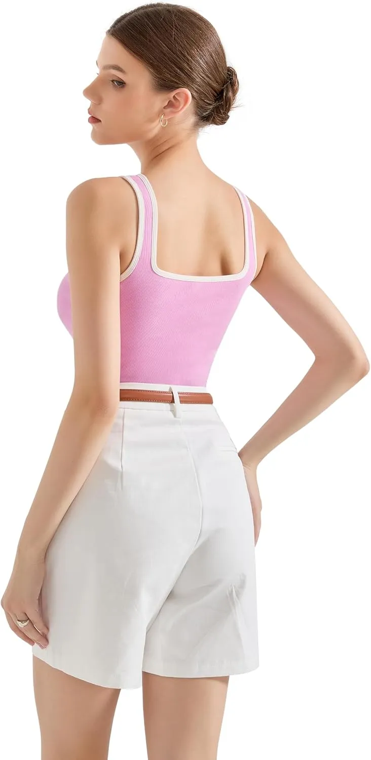 SUUKSESS Women Cotton Ribbed Summer Going Out Tops Padded Trendy Basic Tank Tops