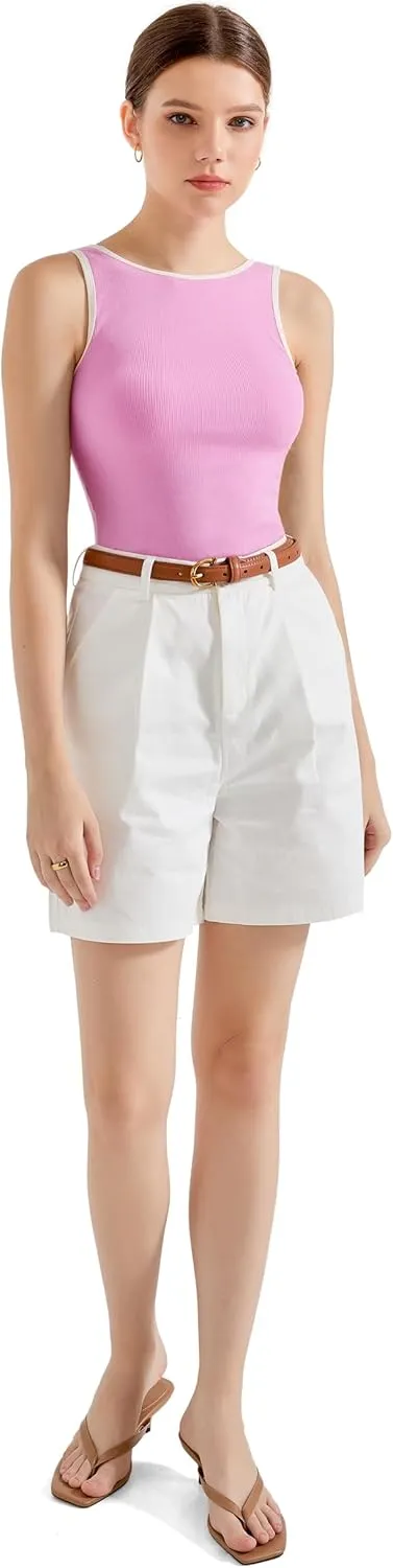 SUUKSESS Women Cotton Ribbed Summer Going Out Tops Padded Trendy Basic Tank Tops