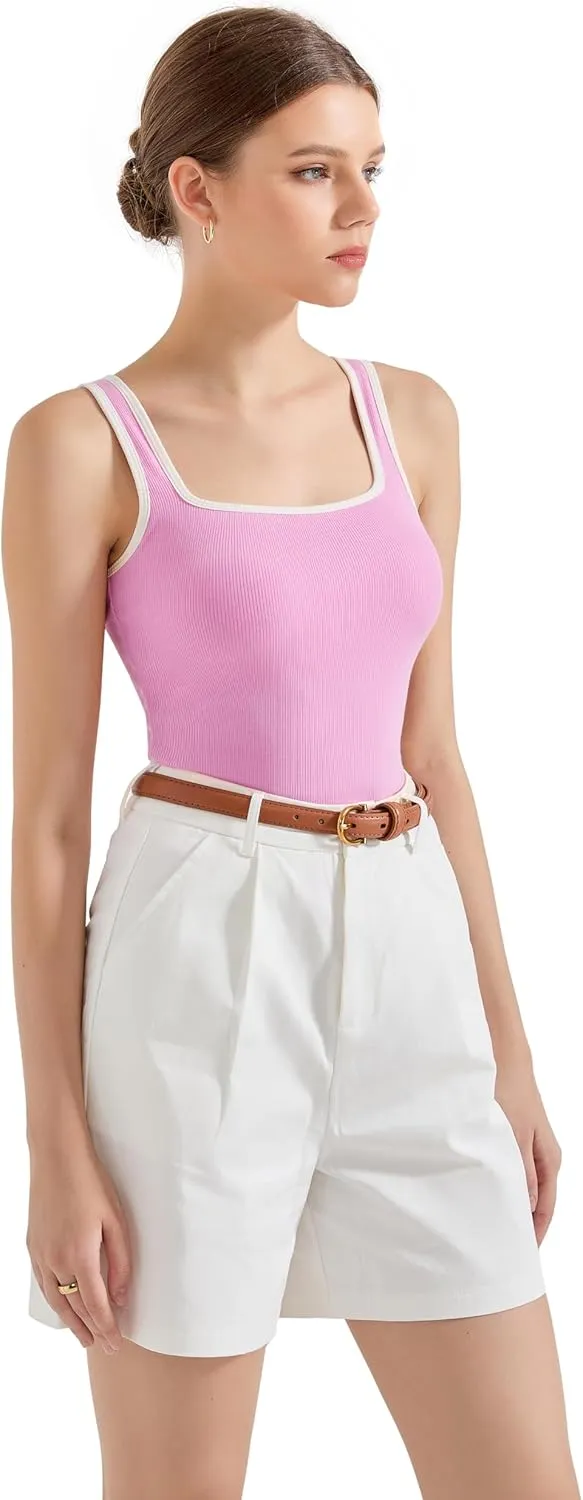 SUUKSESS Women Cotton Ribbed Summer Going Out Tops Padded Trendy Basic Tank Tops