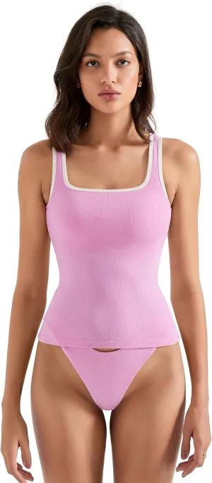 SUUKSESS Women Cotton Ribbed Summer Going Out Tops Padded Trendy Basic Tank Tops