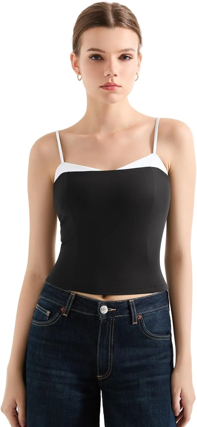SUUKSESS Women Double Lined Spaghetti Strap Cami Going Out Y2k Sleeveless Tank Tops