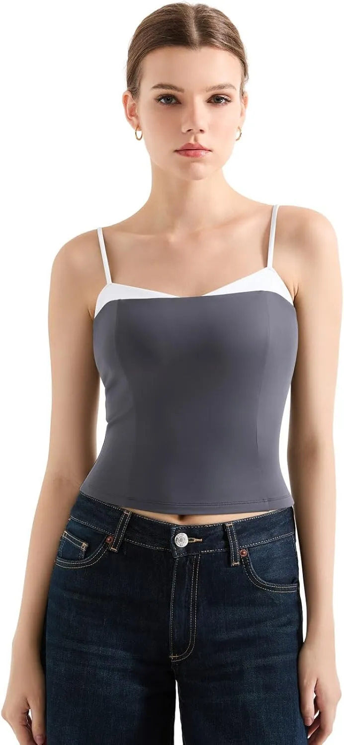 SUUKSESS Women Double Lined Spaghetti Strap Cami Going Out Y2k Sleeveless Tank Tops