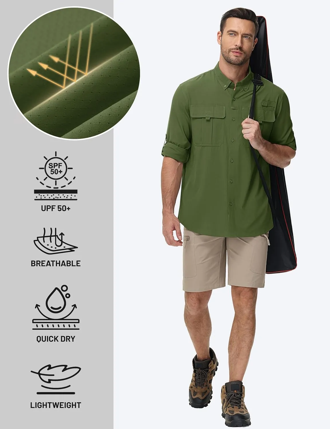 TACVASEN Mens Long Sleeve Sun Protection Shirt UPF 50  Quick Dry Fishing Cooling UV Shirts Outdoor Tactical Hiking Shirts