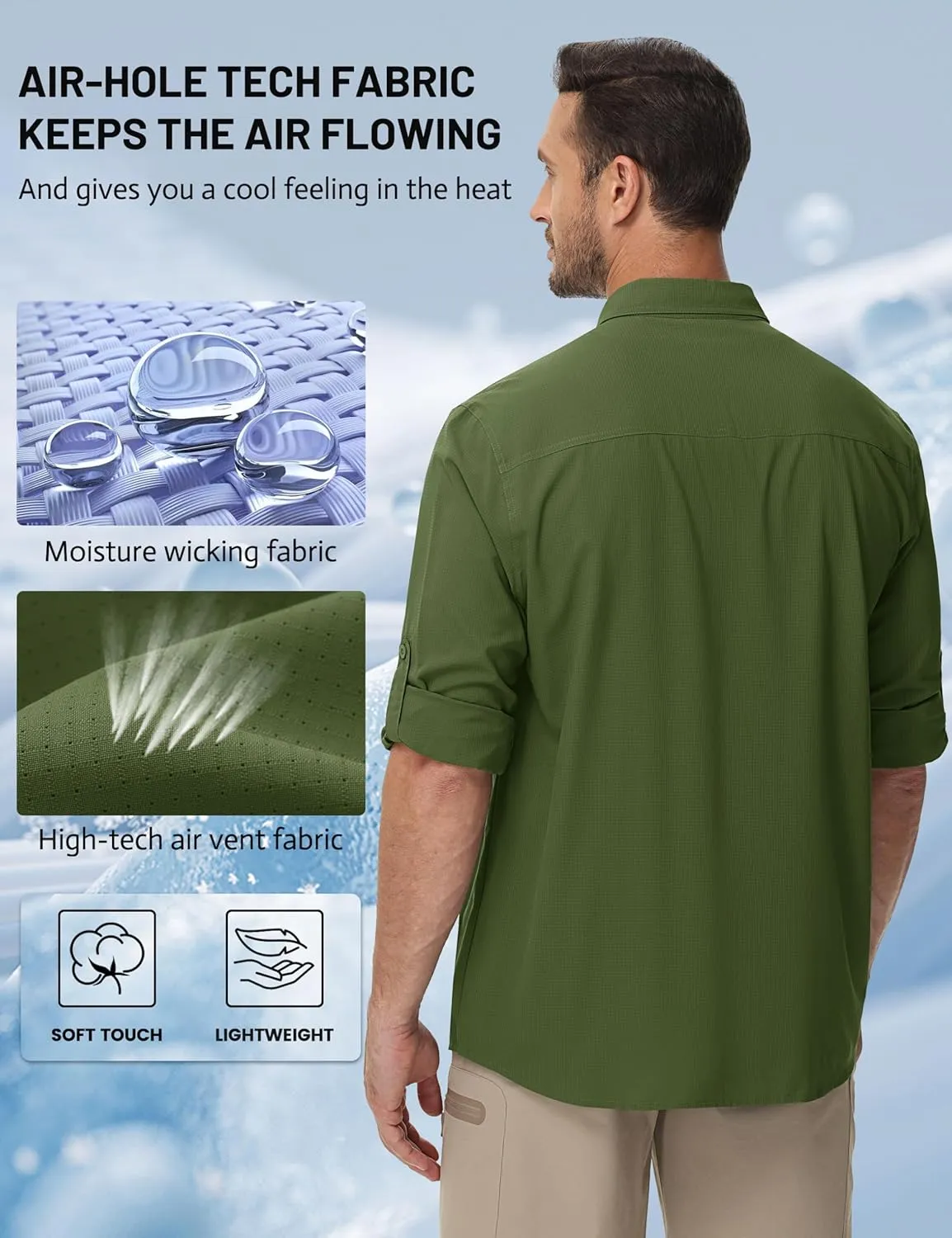 TACVASEN Mens Long Sleeve Sun Protection Shirt UPF 50  Quick Dry Fishing Cooling UV Shirts Outdoor Tactical Hiking Shirts