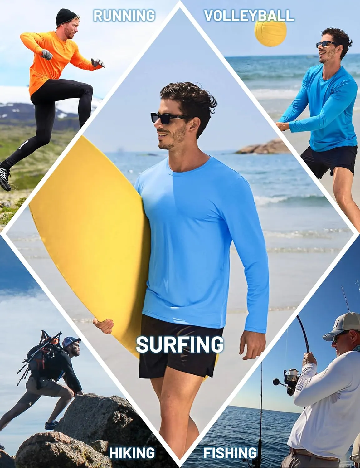 TACVASEN Men's Long Sleeve UPF 80  Shirts Sun Protection UV SPF Shirts Rash Guard Fishing Running Quick Dry Lightweight