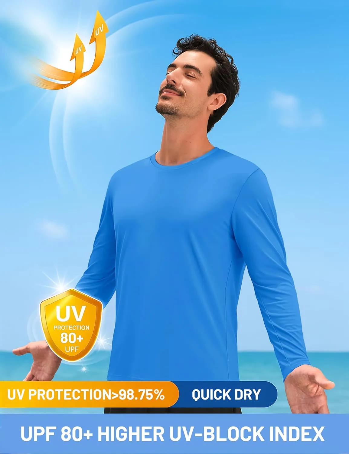 TACVASEN Men's Long Sleeve UPF 80  Shirts Sun Protection UV SPF Shirts Rash Guard Fishing Running Quick Dry Lightweight
