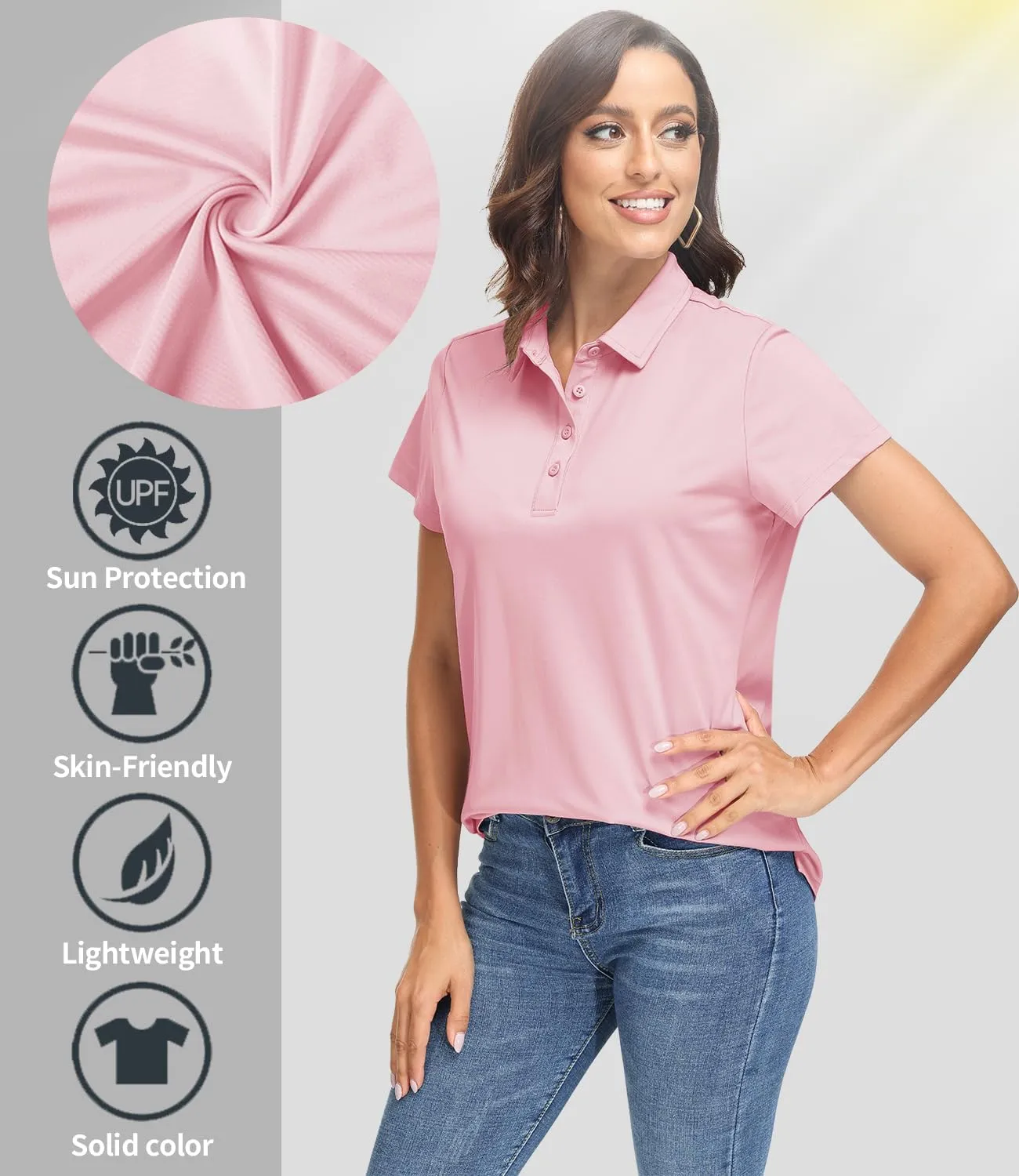TACVASEN Women's Golf Polo Shirts Short Sleeve UPF 50  Sun Protection Golf Shirts for Women Quick Dry Collared Polos
