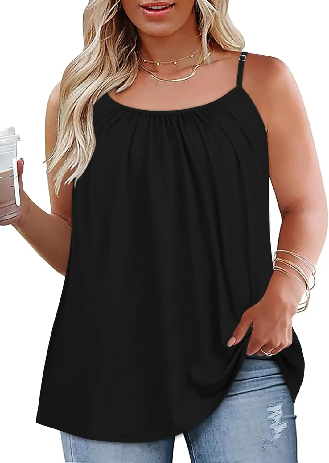Tank Top for Women Spaghetti Strap Camisole Summer Scoop Neck Loose Fit Casual Sleeveless Shirts