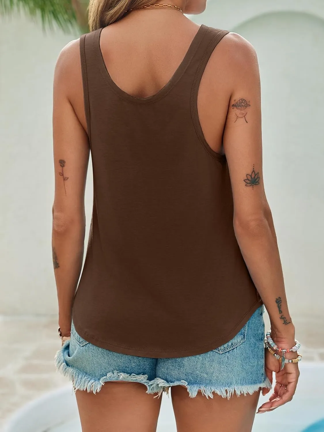 Tankaneo Womens Scoop Neck Tank Tops Summer Casual Sleeveless Loose Fit T Shirts Beach Vacation Workout Basic Tees