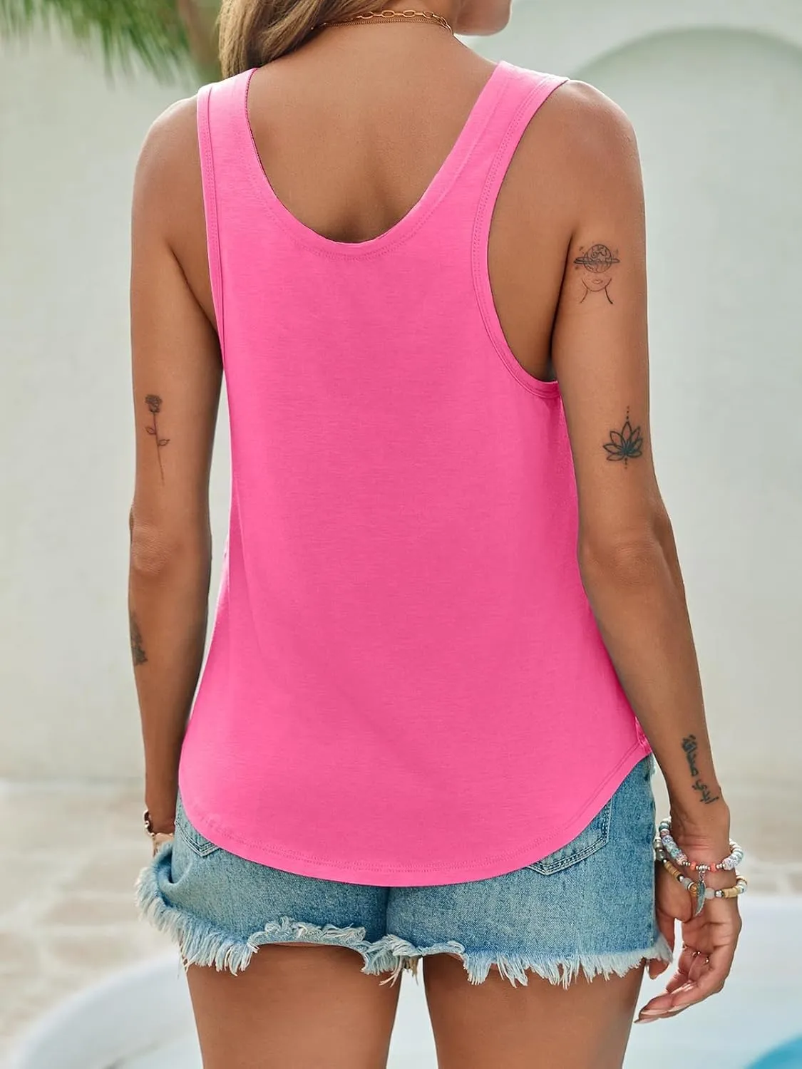 Tankaneo Womens Scoop Neck Tank Tops Summer Casual Sleeveless Loose Fit T Shirts Beach Vacation Workout Basic Tees