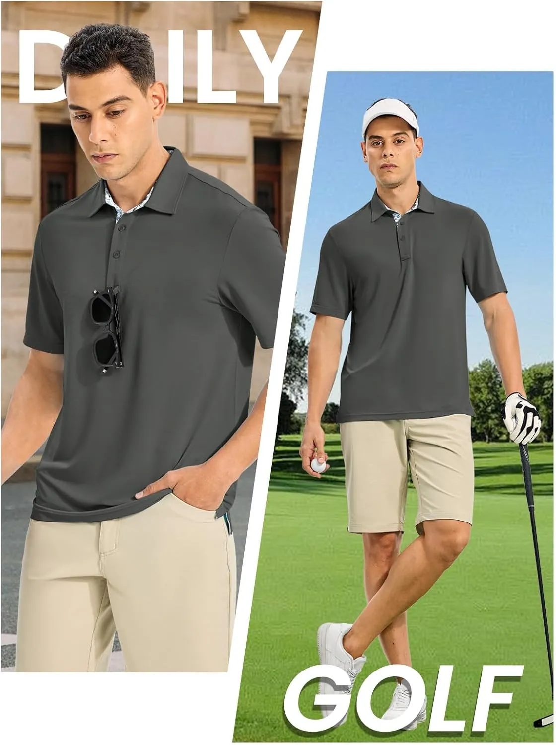 TBMPOY Men's Polo Shirts Short Sleeve 3-Button Golf Moisture Wicking Athletic Tennis T-Shirts Casual Collared Shirt