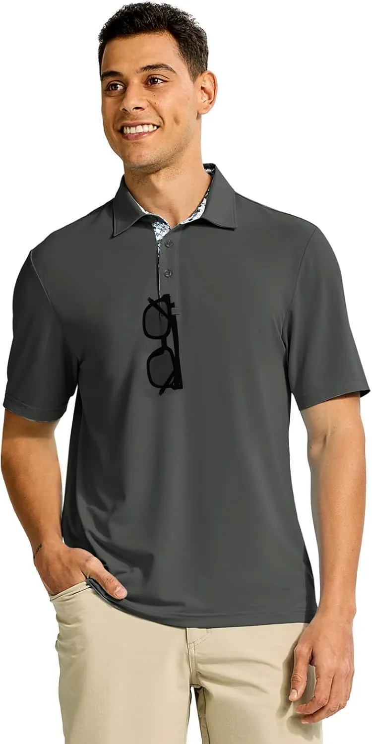 TBMPOY Men's Polo Shirts Short Sleeve 3-Button Golf Moisture Wicking Athletic Tennis T-Shirts Casual Collared Shirt