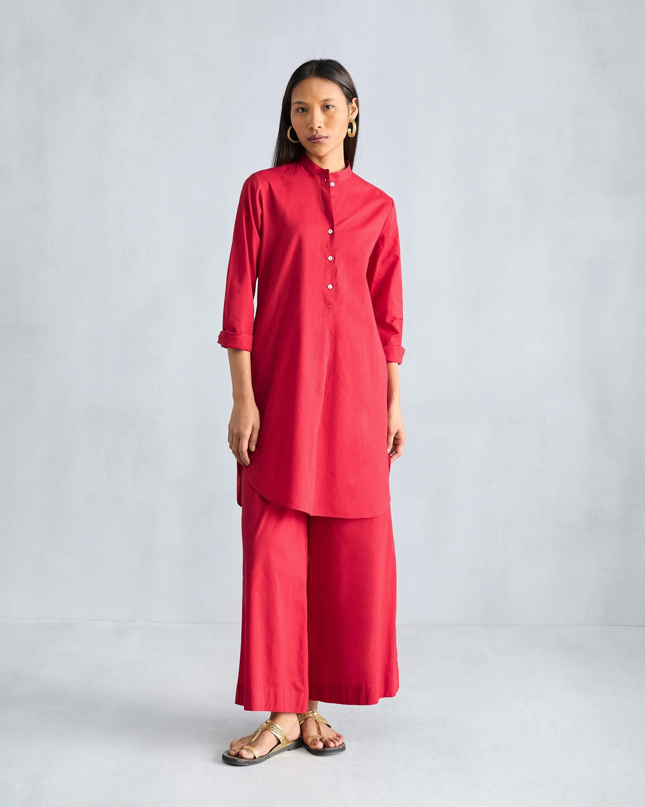 The Basic Mid Length Kurta  Set - Red