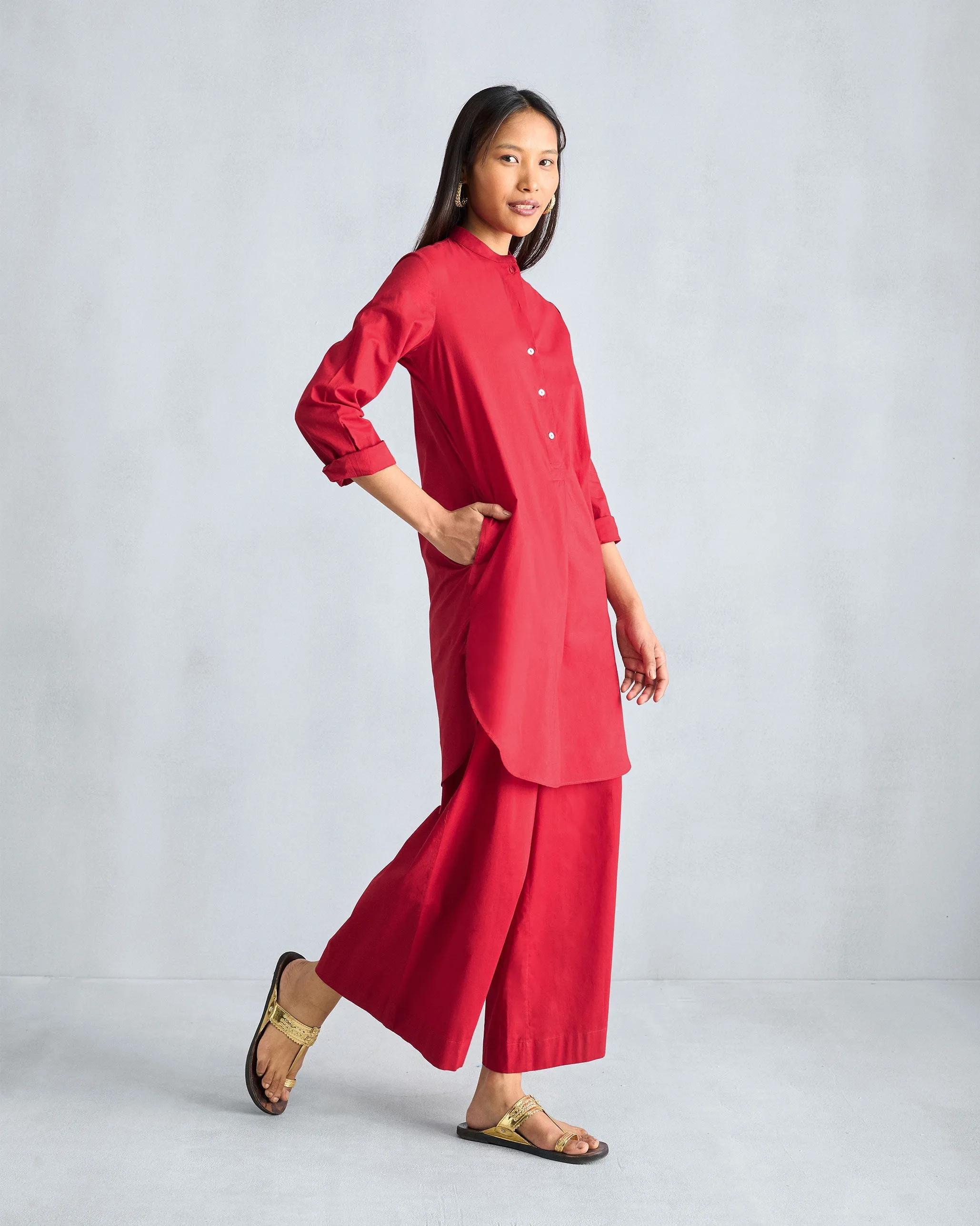 The Basic Mid Length Kurta  Set - Red