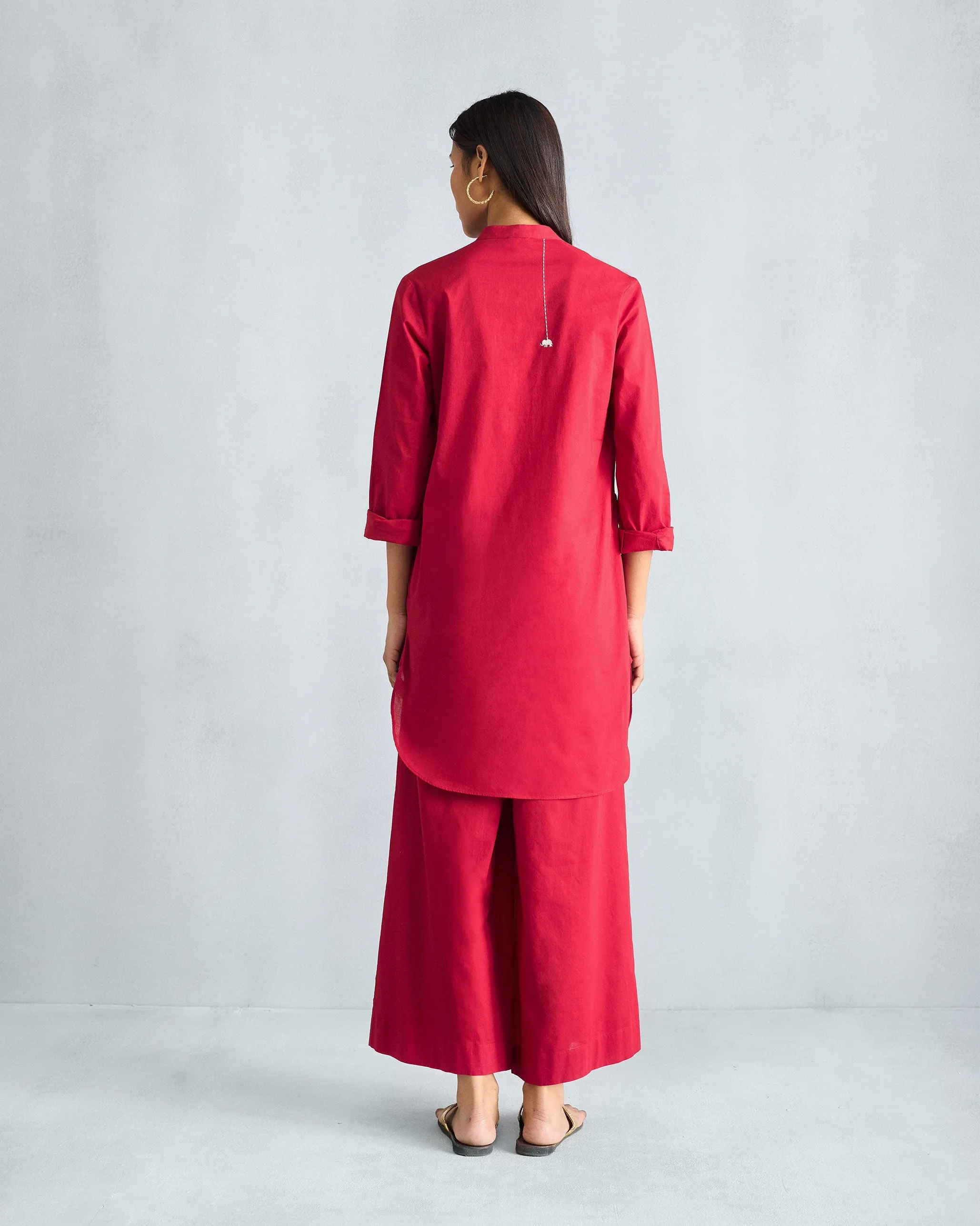 The Basic Mid Length Kurta  Set - Red