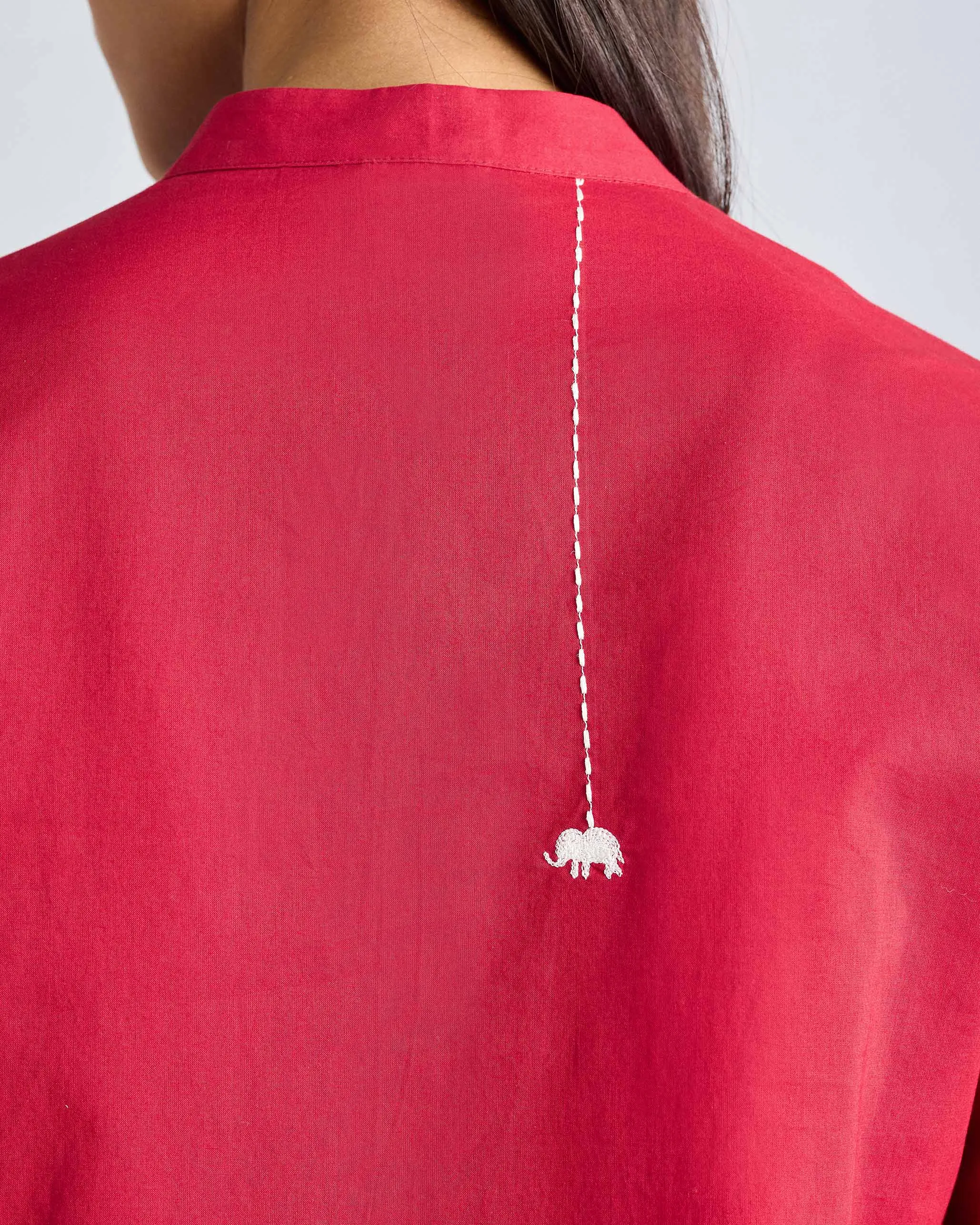 The Basic Mid Length Kurta  Set - Red