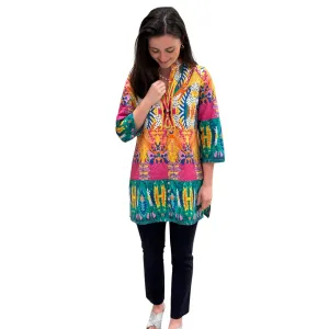 The Delray Button Front Tunic in Multi Colored Print