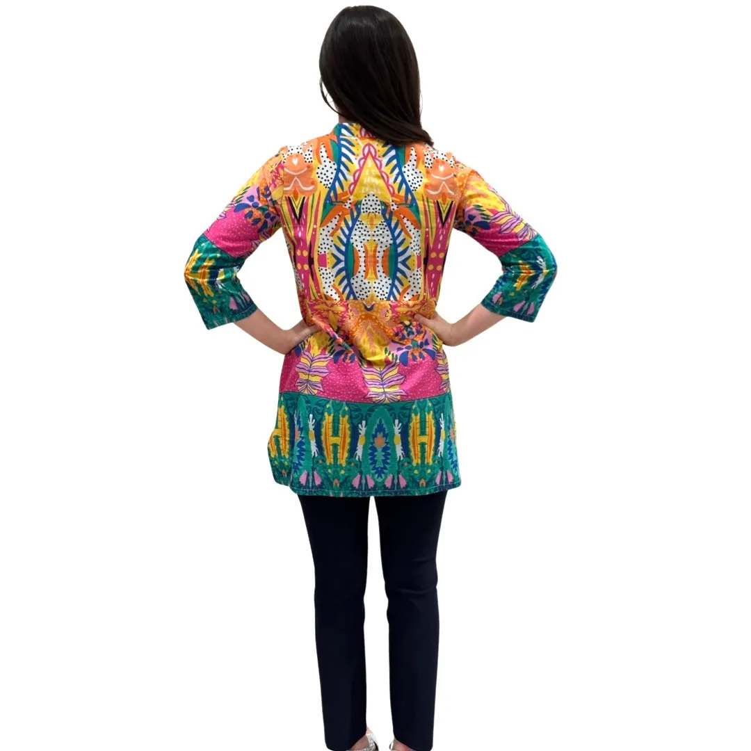 The Delray Button Front Tunic in Multi Colored Print