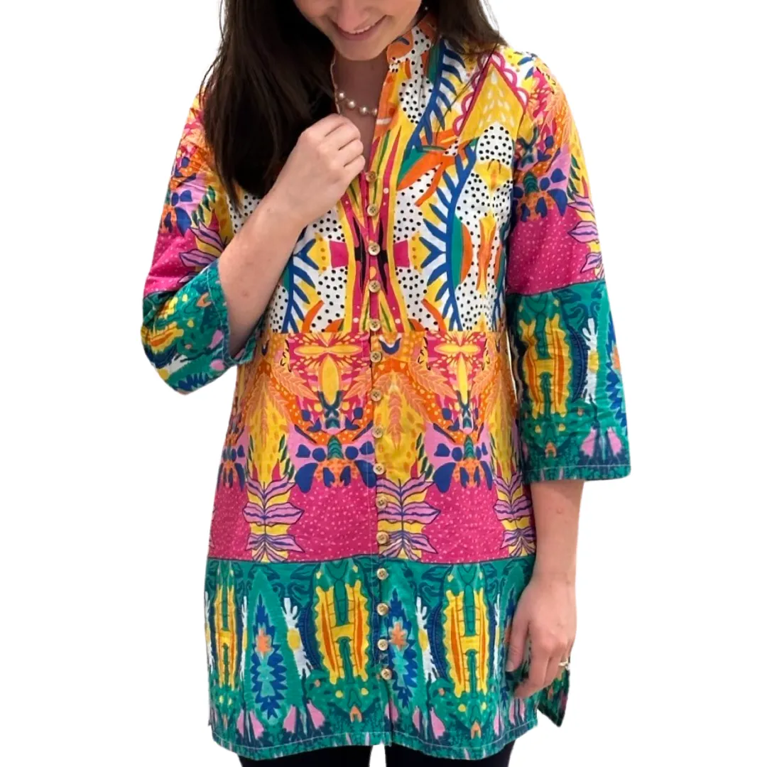 The Delray Button Front Tunic in Multi Colored Print
