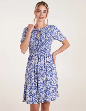 Tie Keyhole Front Puff Sleeve Dress