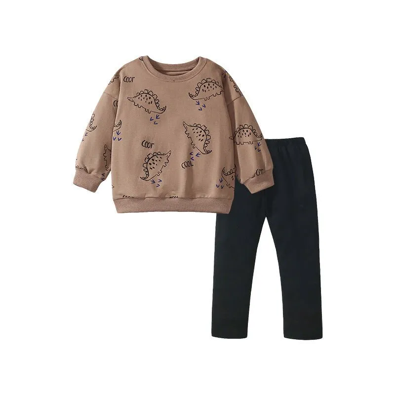 Toddler/Kid Boy Cool Dinosaur Design Sweatshirt with Pants Set