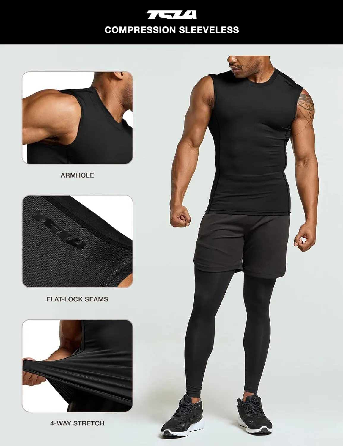 TSLA Men's Sleeveless Workout Shirts, Dry Fit Running Compression Cutoff Shirts, Athletic Training Tank Top