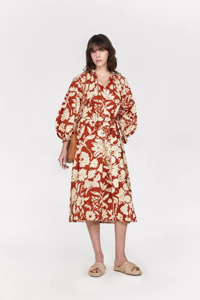 Tulum Flora Robe Dress in Cotton Linen