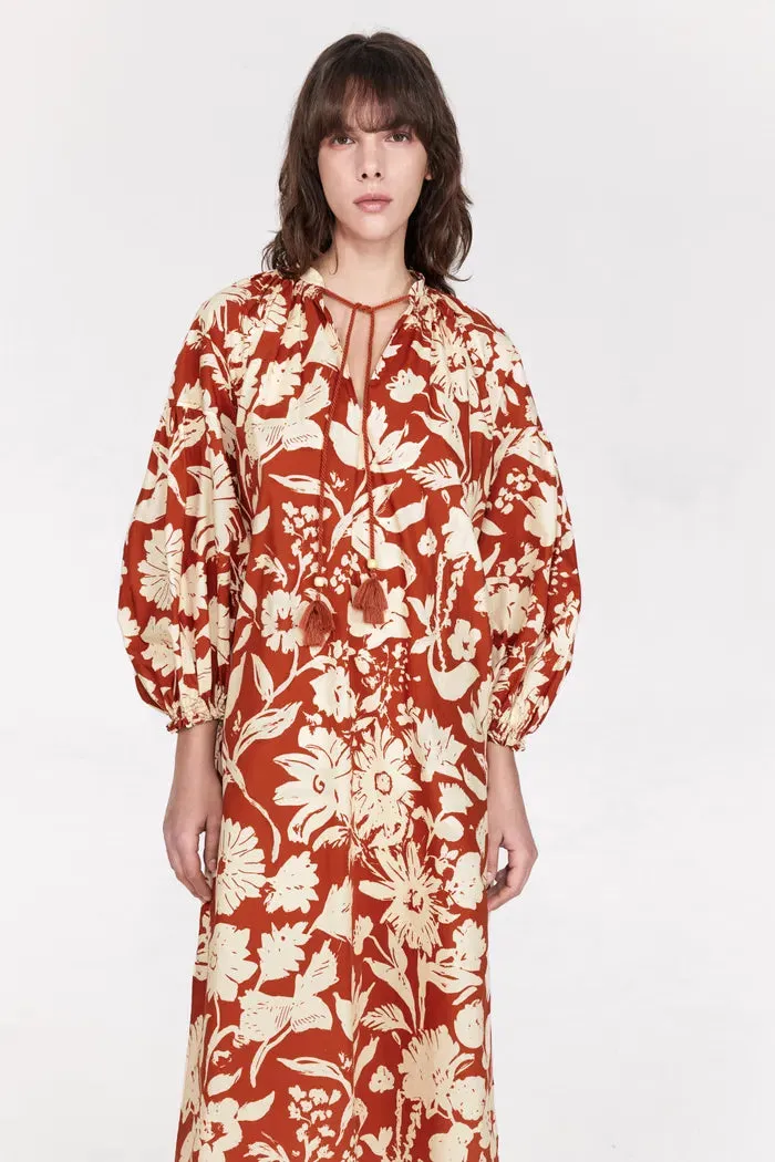 Tulum Flora Robe Dress in Cotton Linen
