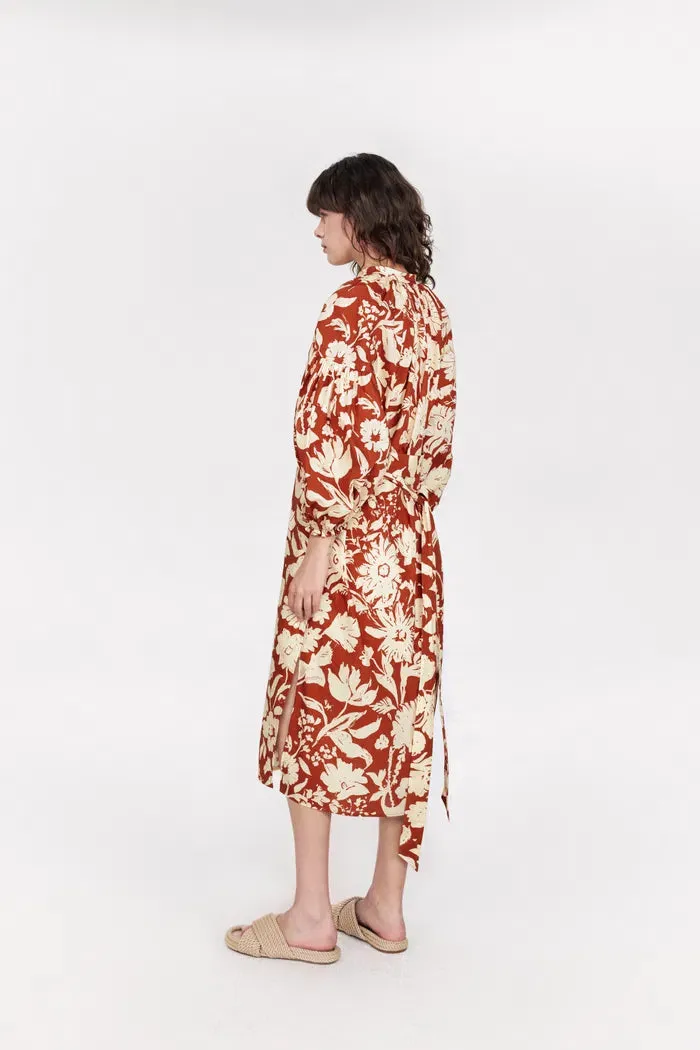 Tulum Flora Robe Dress in Cotton Linen