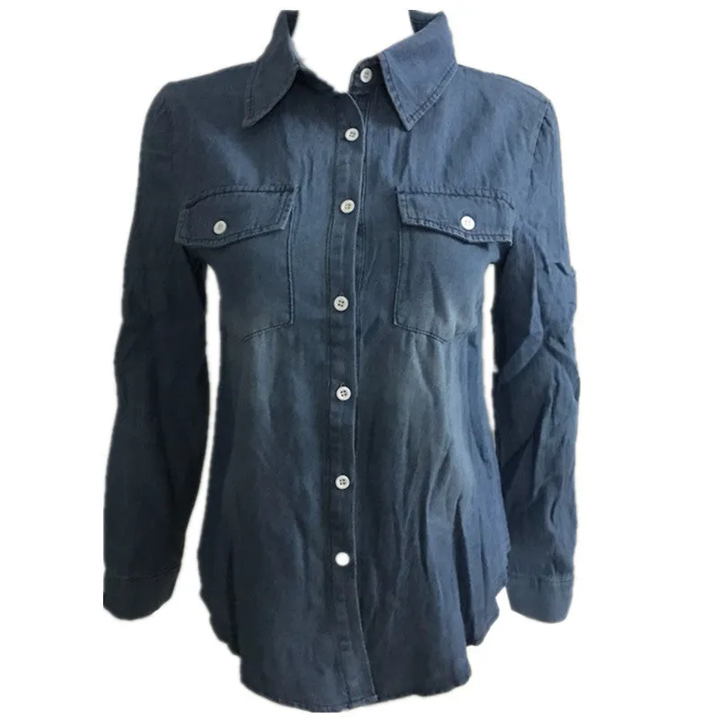 Turn-down Collar Long Sleeves Slim Blouse