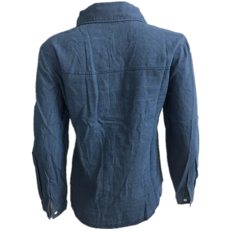 Turn-down Collar Long Sleeves Slim Blouse