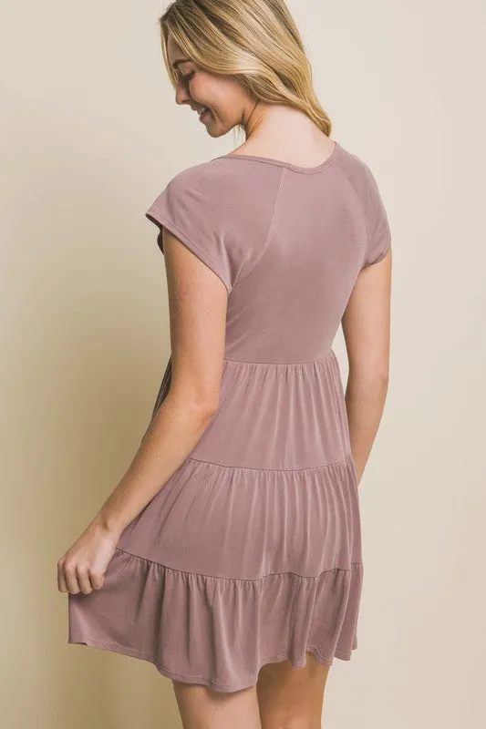 V-Neck Flutter Cap Sleeveless Mini Dress