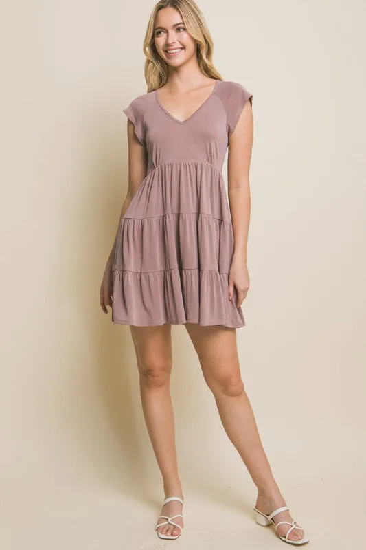 V-Neck Flutter Cap Sleeveless Mini Dress