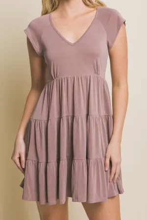 V-Neck Flutter Cap Sleeveless Mini Dress