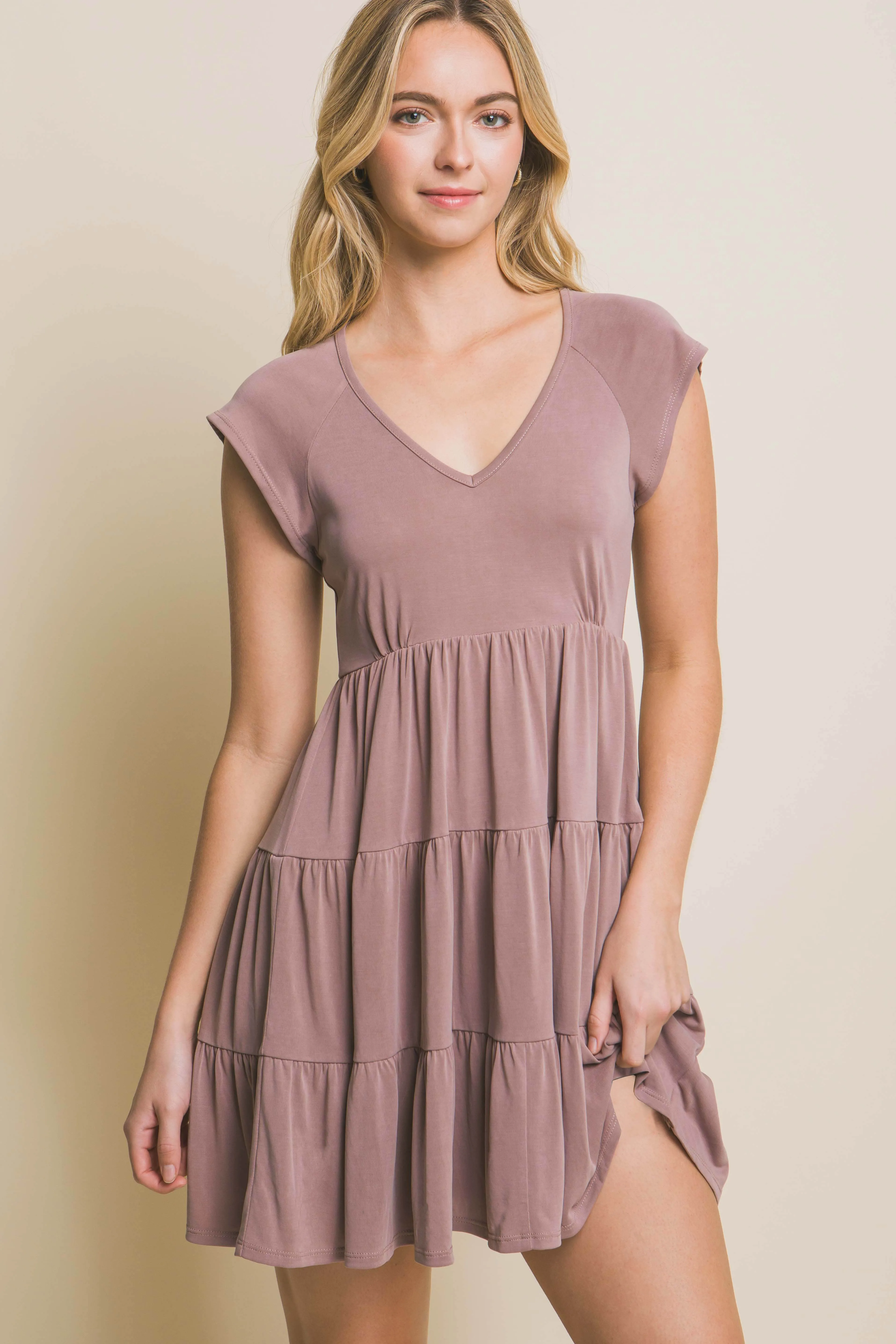 V-Neck Flutter Cap Sleeveless Mini Dress