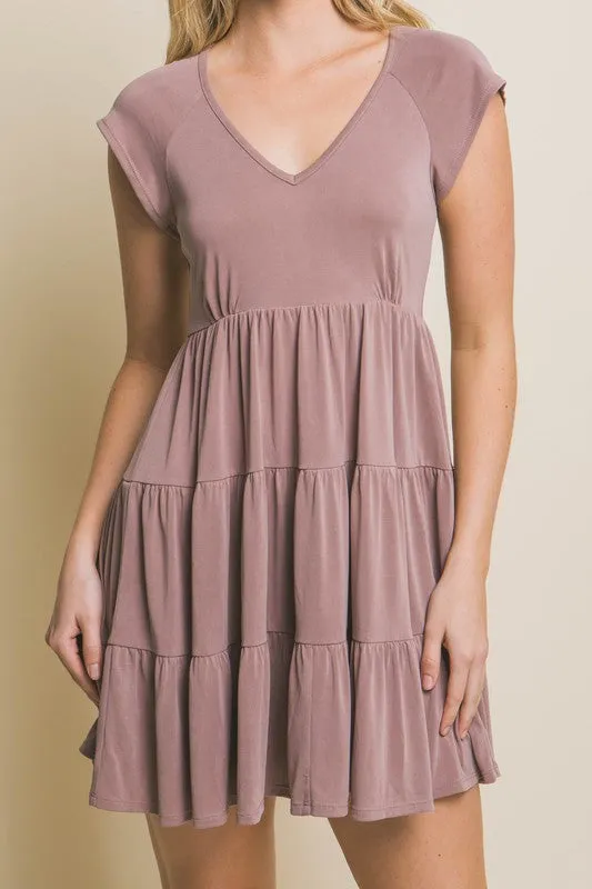V-Neck Flutter Cap Sleeveless Mini Dress