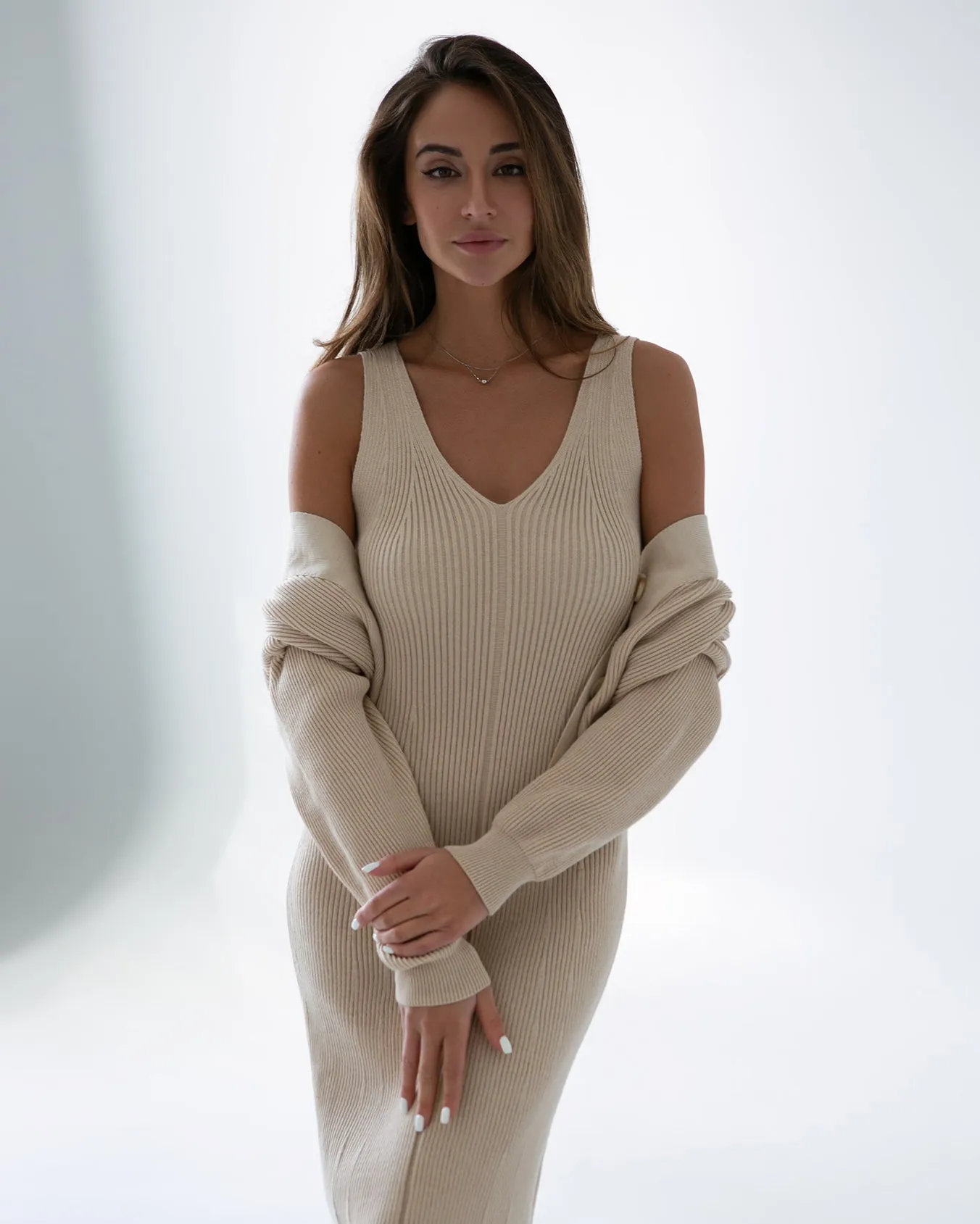 V-neck Ribbed Knitted Dress Lilia