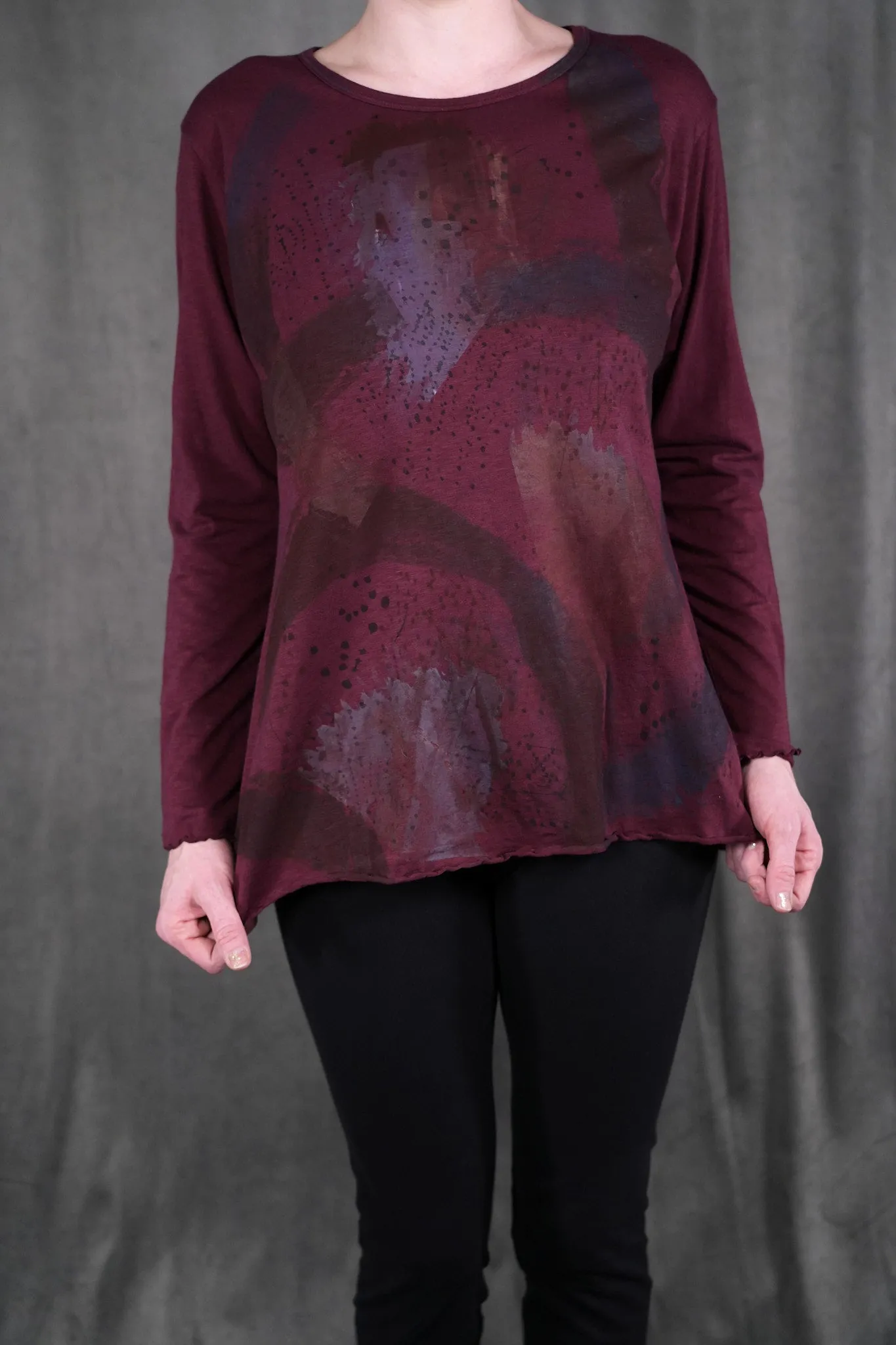 V1716 Burgundy Long Sleeve Layer Tee Antique -P
