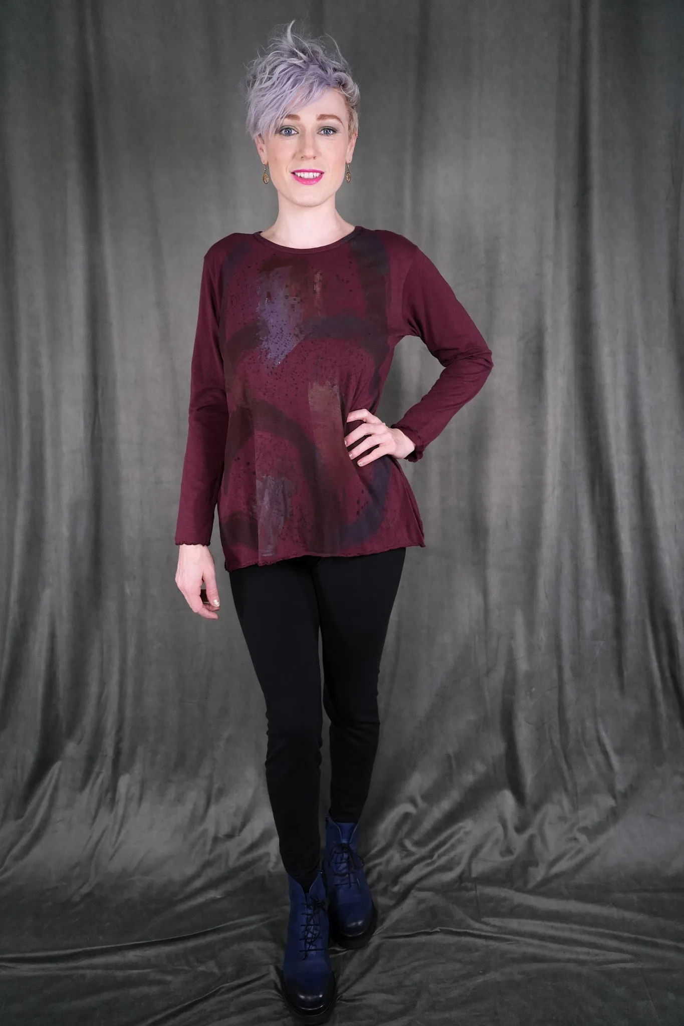 V1716 Burgundy Long Sleeve Layer Tee Antique -P