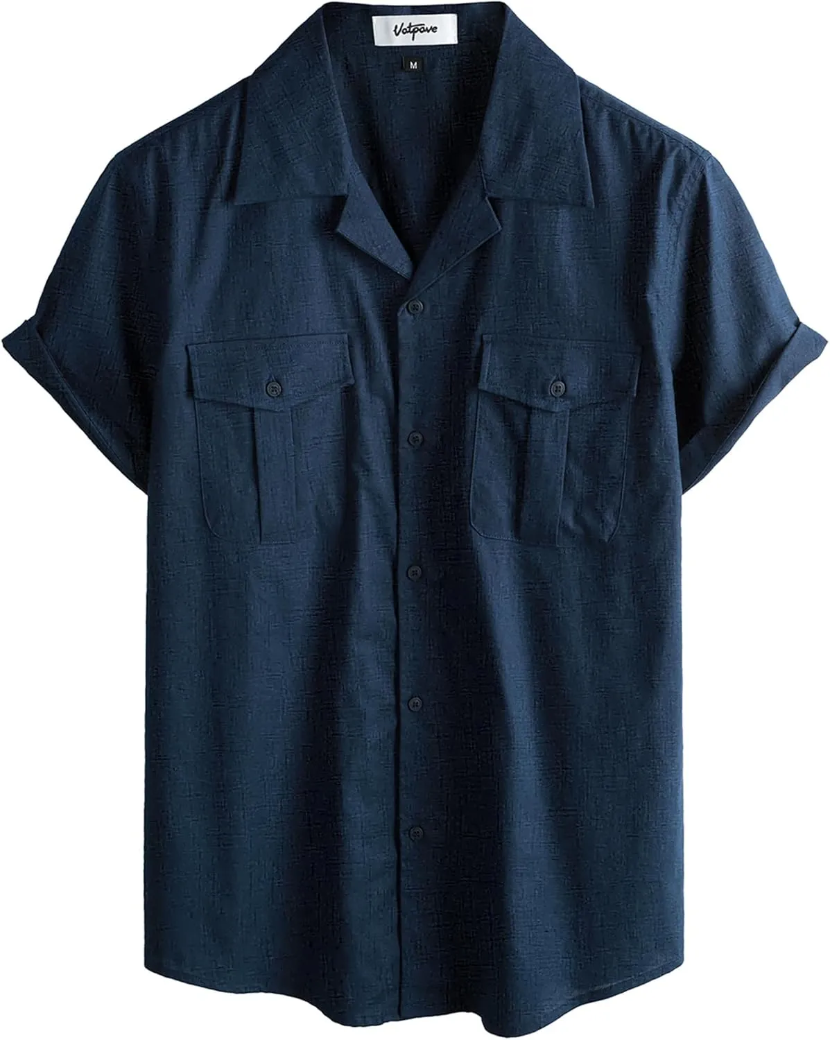VATPAVE Mens Hawaiian Cotton Linen Shirts Short Sleeve Button Down Summer Shirts Cuban Beach Tops with Pockets
