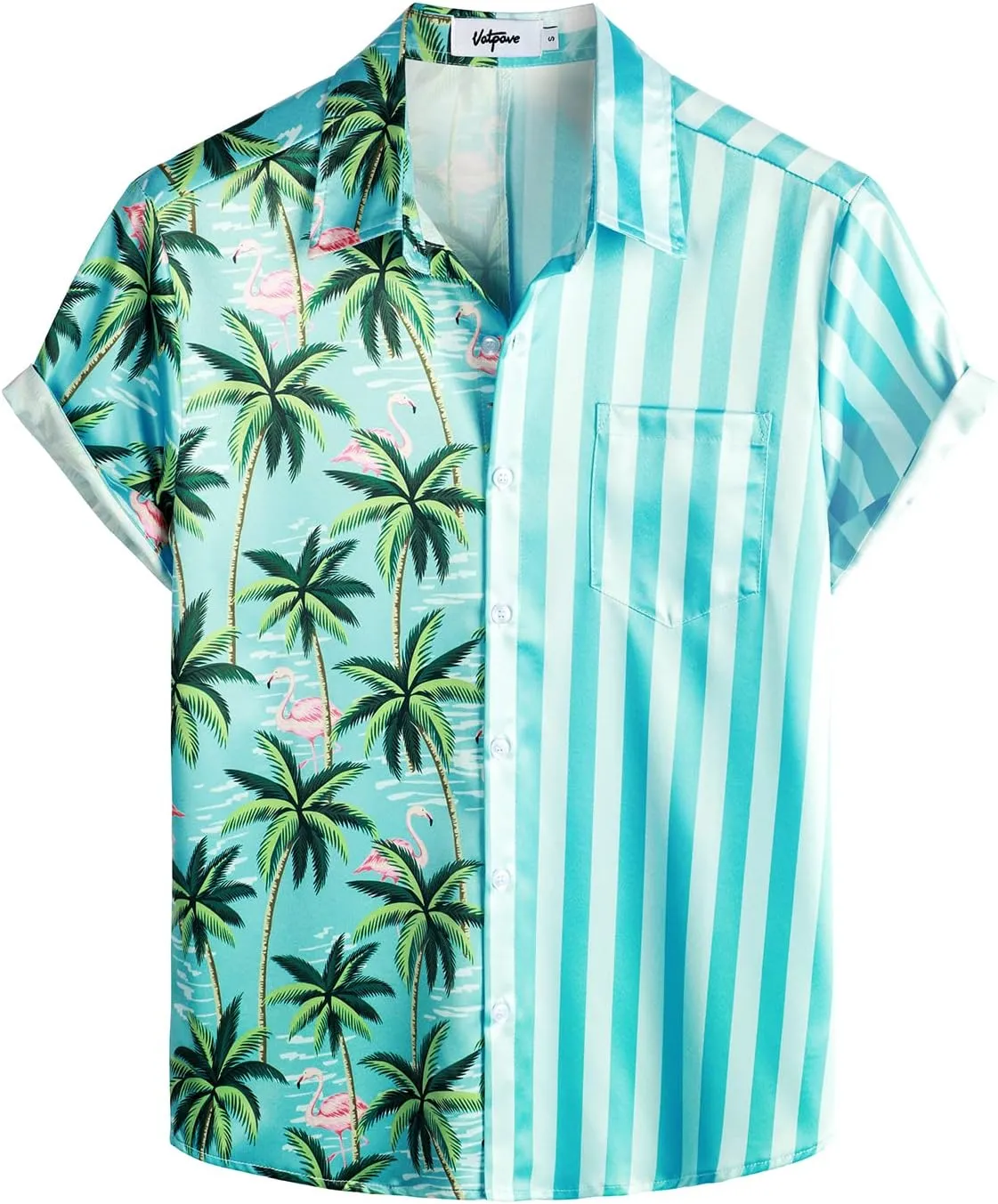 VATPAVE Mens Hawaiian Flamingo Shirts Casual Tropical Short Sleeve Button Down Shirt Summer Beach Shirts