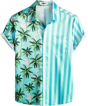 VATPAVE Mens Hawaiian Flamingo Shirts Casual Tropical Short Sleeve Button Down Shirt Summer Beach Shirts