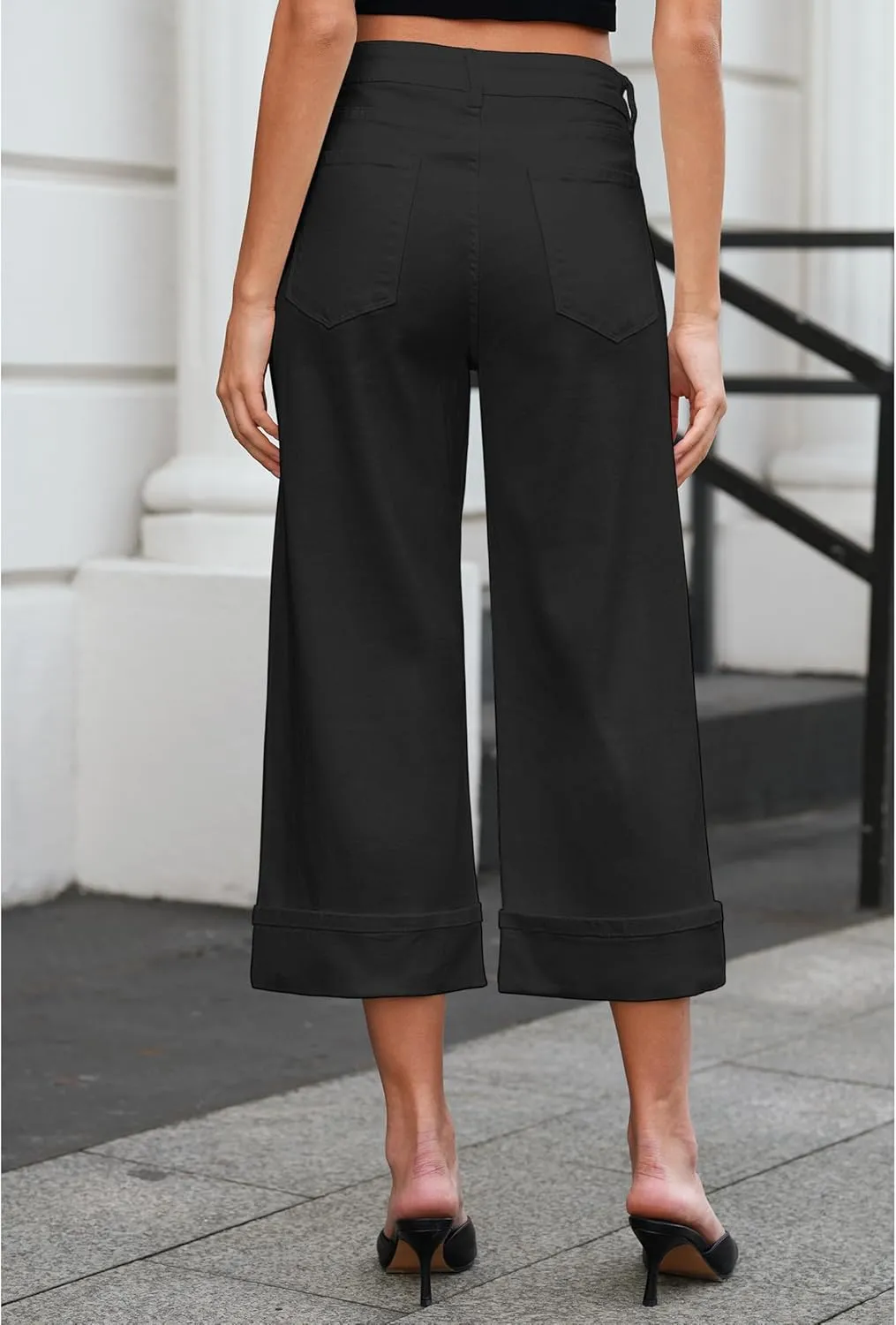 Vetinee Capris Jeans for Women Wide Leg High Waisted Trendy Fold Hem Summer Casual Stretchy Denim Jean Capri Pants