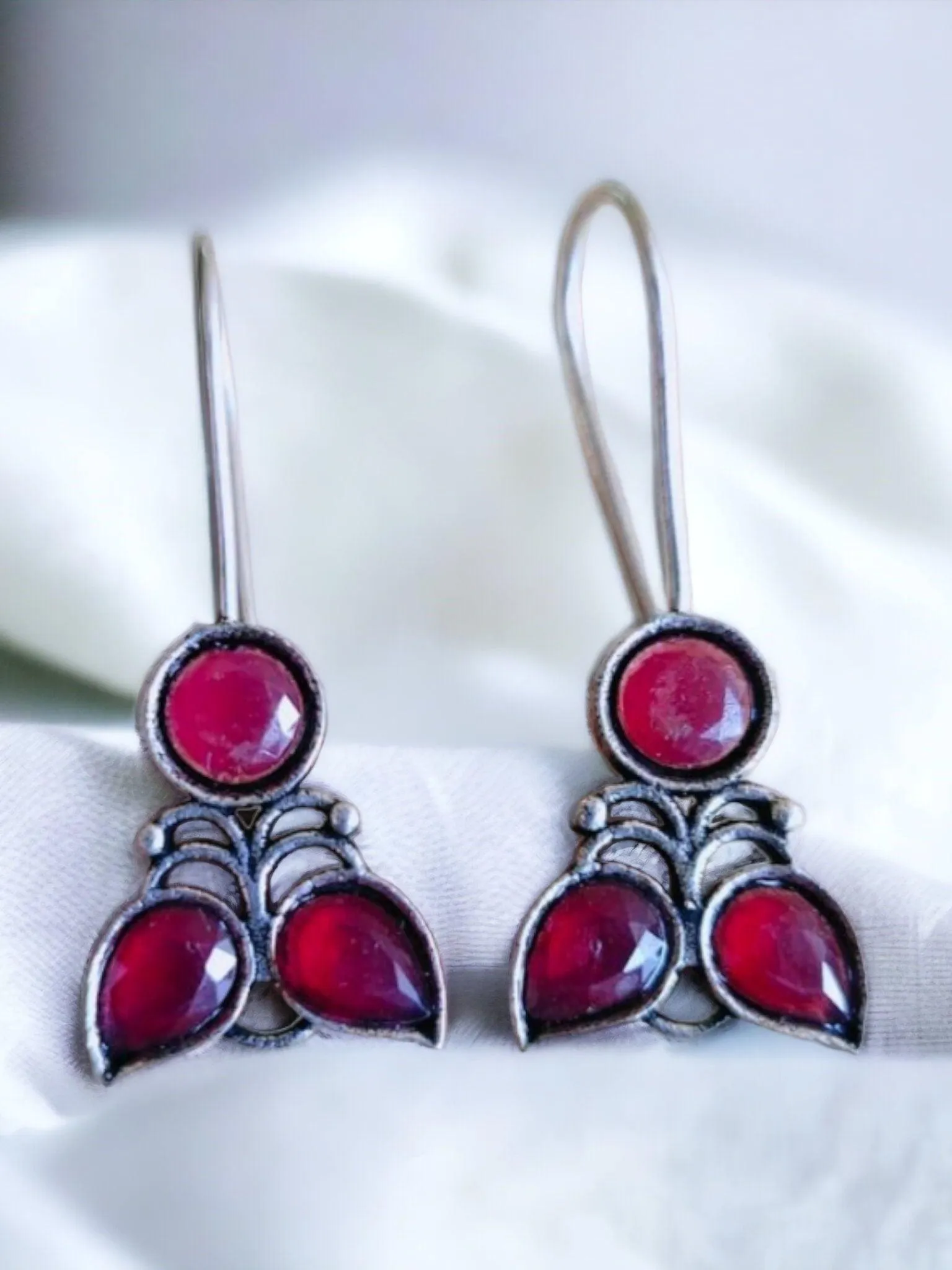 Vibrant Multicolor German Silver Hook Earrings for Daily Wear | Sarichka