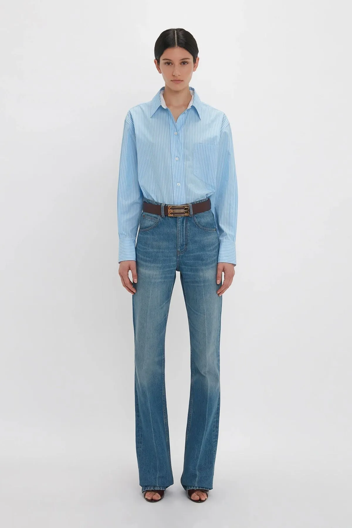 Victoria Beckham Cropped Long Sleeve Shirt - Marina/ White